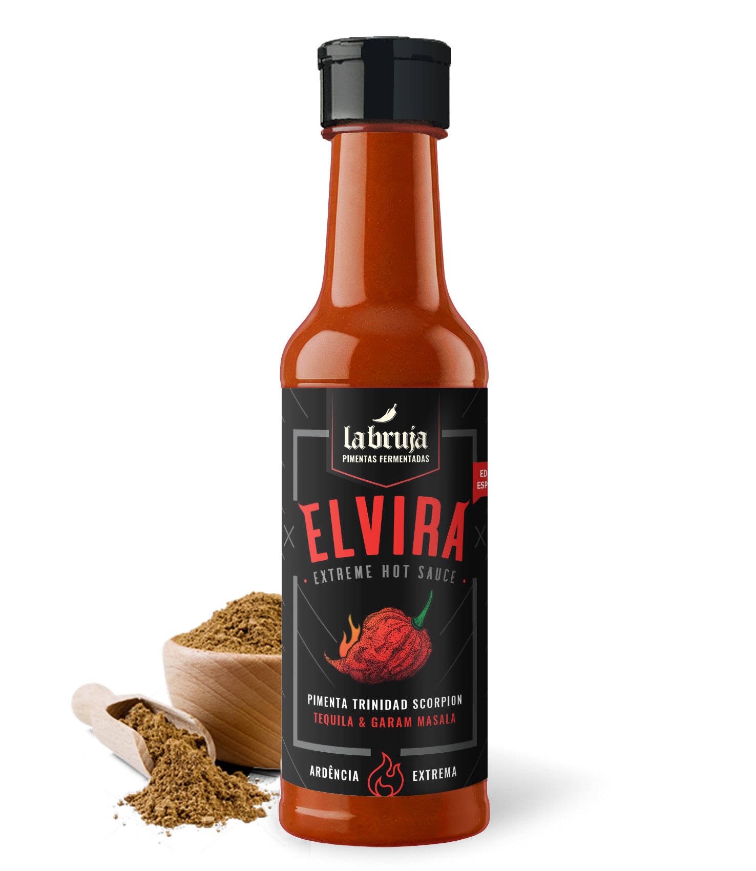 Molho de pimenta Elvira LaBruja 150ml - Trinidad Scorpion e Garam