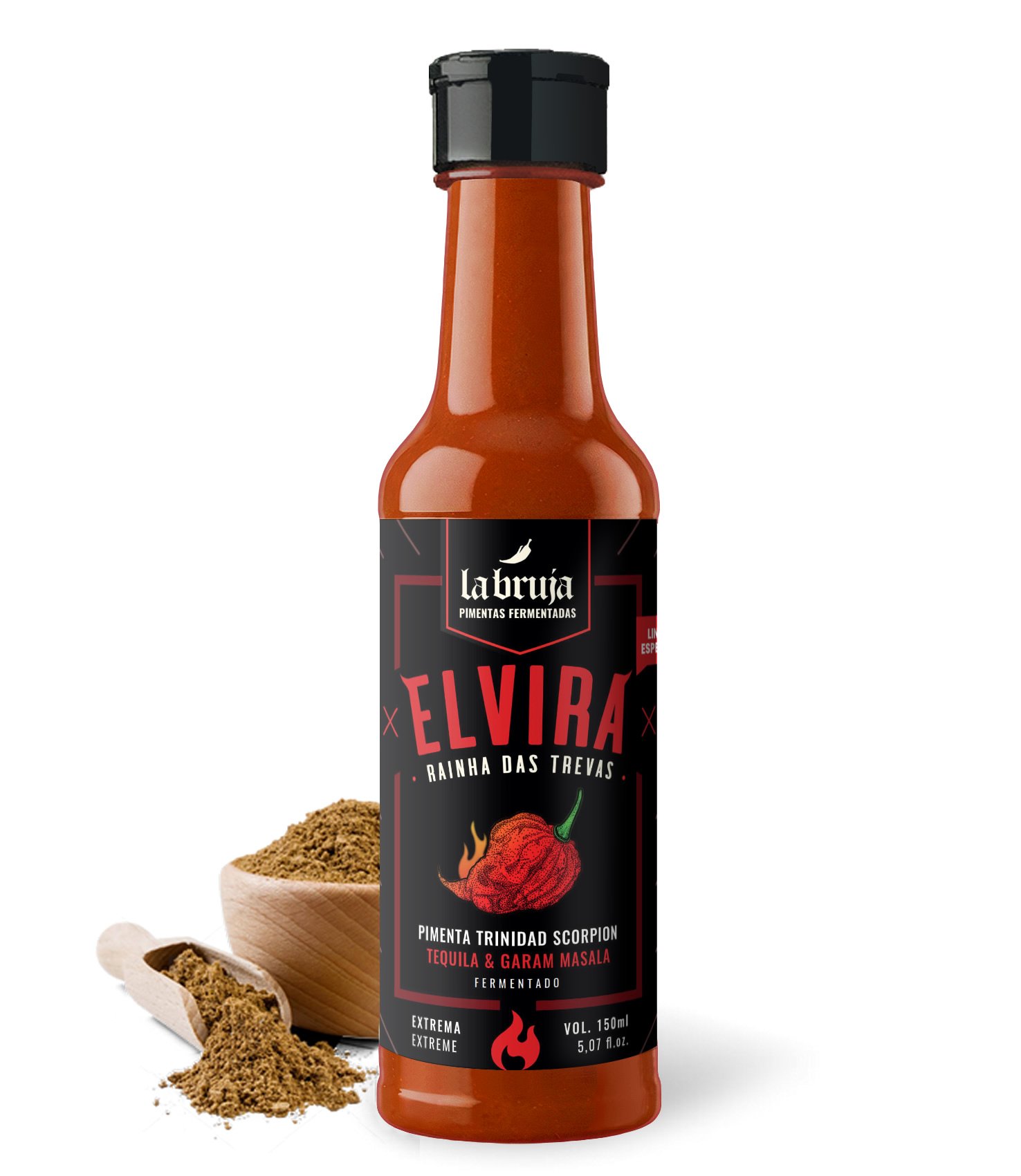 Molho de pimenta Elvira LaBruja 150ml - Trinidad Scorpion e Garam